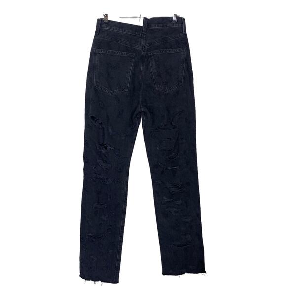 Agolde Distressed Criss Cross Jeans Black Women 26 Offset Button Closure - Picture 13 of 15